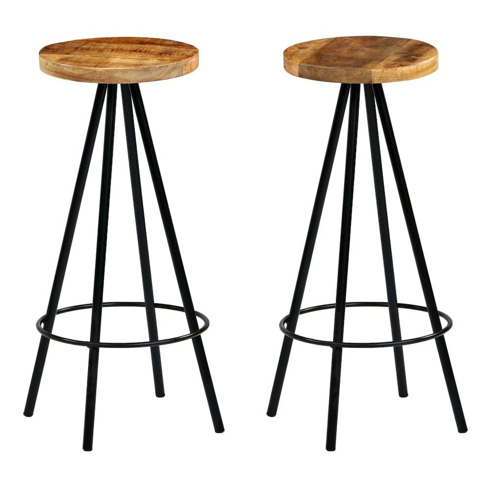 Bar Stool Set of 2 Natural wood and black