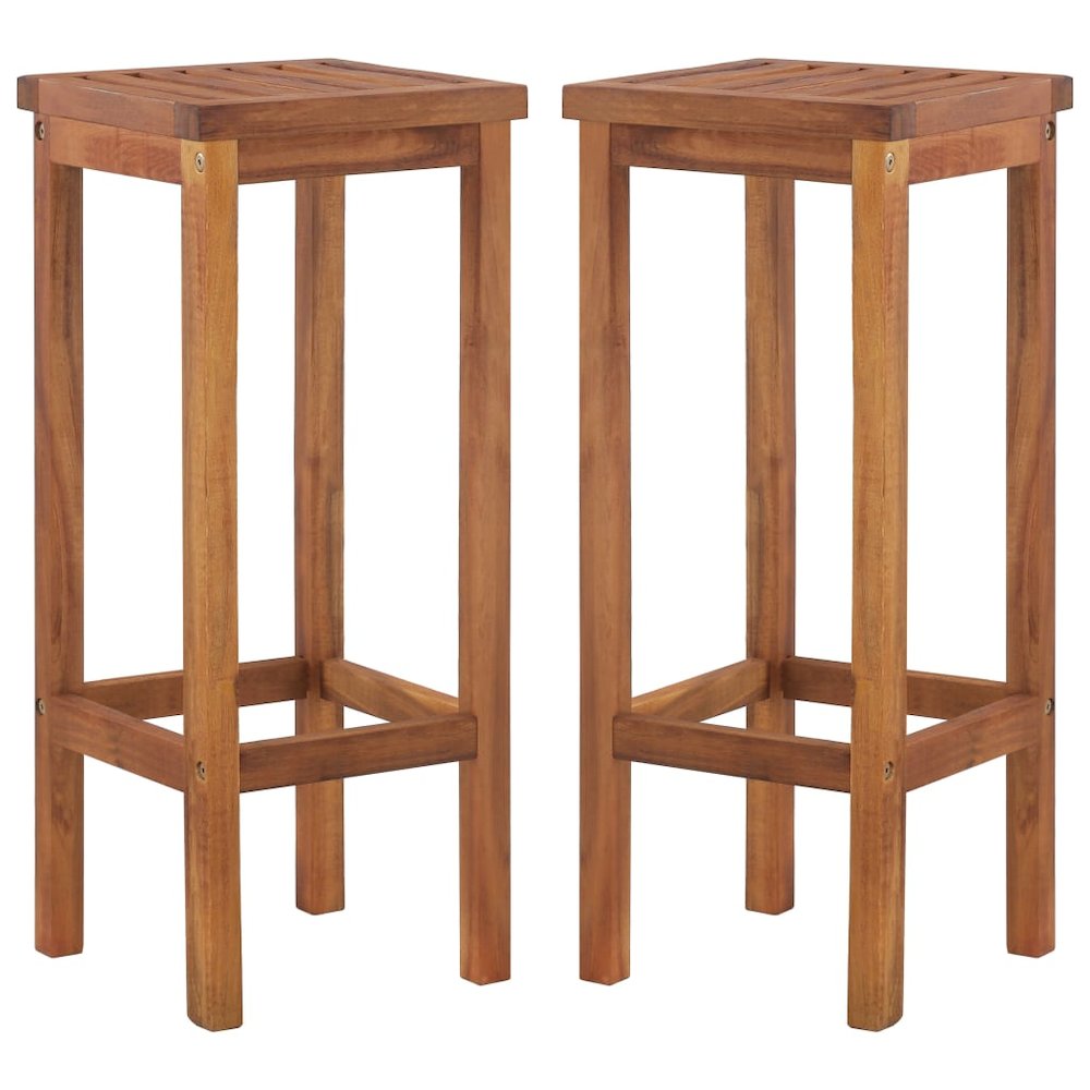 Bar Chair Set of 2 Natural wood Solid acacia wood Medium
