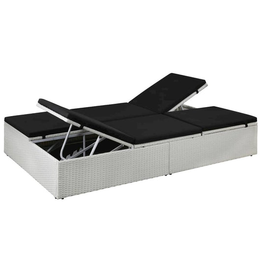 Sunlounger White and Black Poly Rattan and Powder-Coated Steel