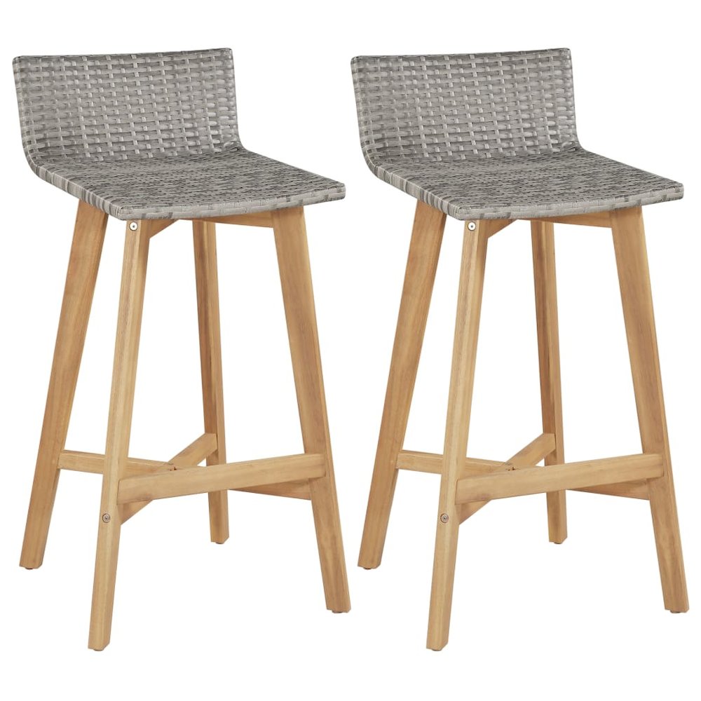 Bar Chair Set of 2 Brown Solid acacia wood Standard Footrest