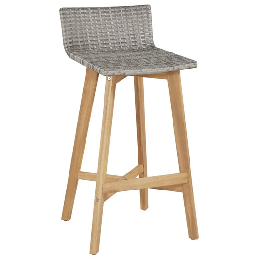 Bar Chair Set of 2 Brown Solid acacia wood Standard Footrest