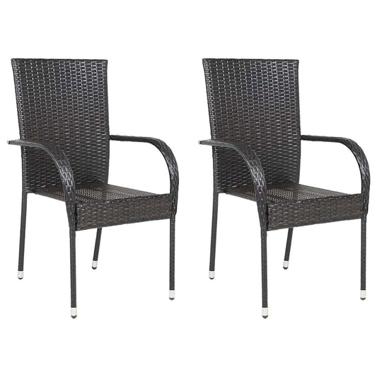 Dining Chair Set of 2 Brown Poly Rattan Standard Stackable