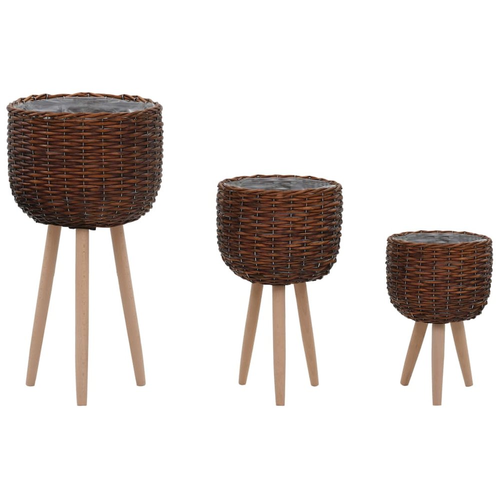vidaXL Planter 3 pcs Wicker with PE Lining, 246827