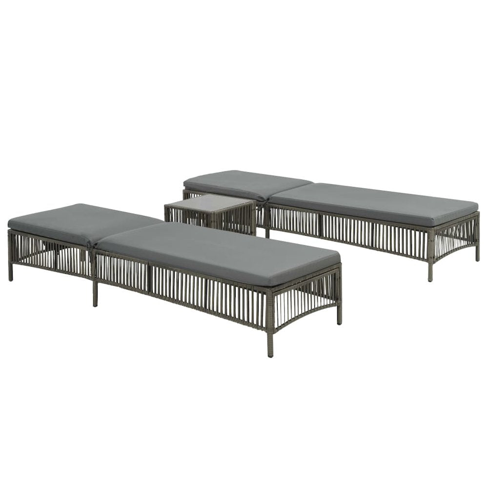 Sunlounger Set Grey PE (polyethylene) rattan, powder-coated steel