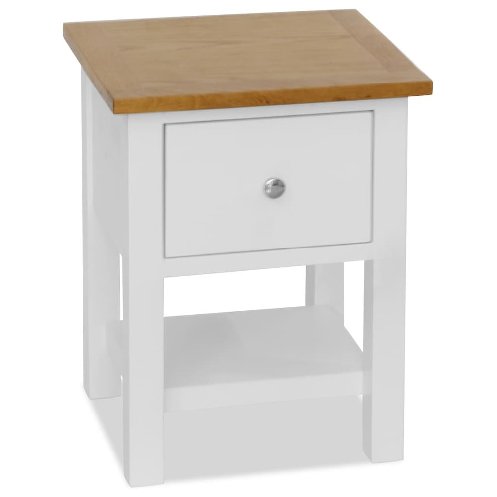 Nightstand White and Brown Solid Oak Wood, Solid Pinewood, MDF