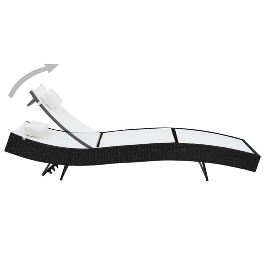 Sunlounger Black Steel frame, Poly Rattan, Textilene Extra Long
