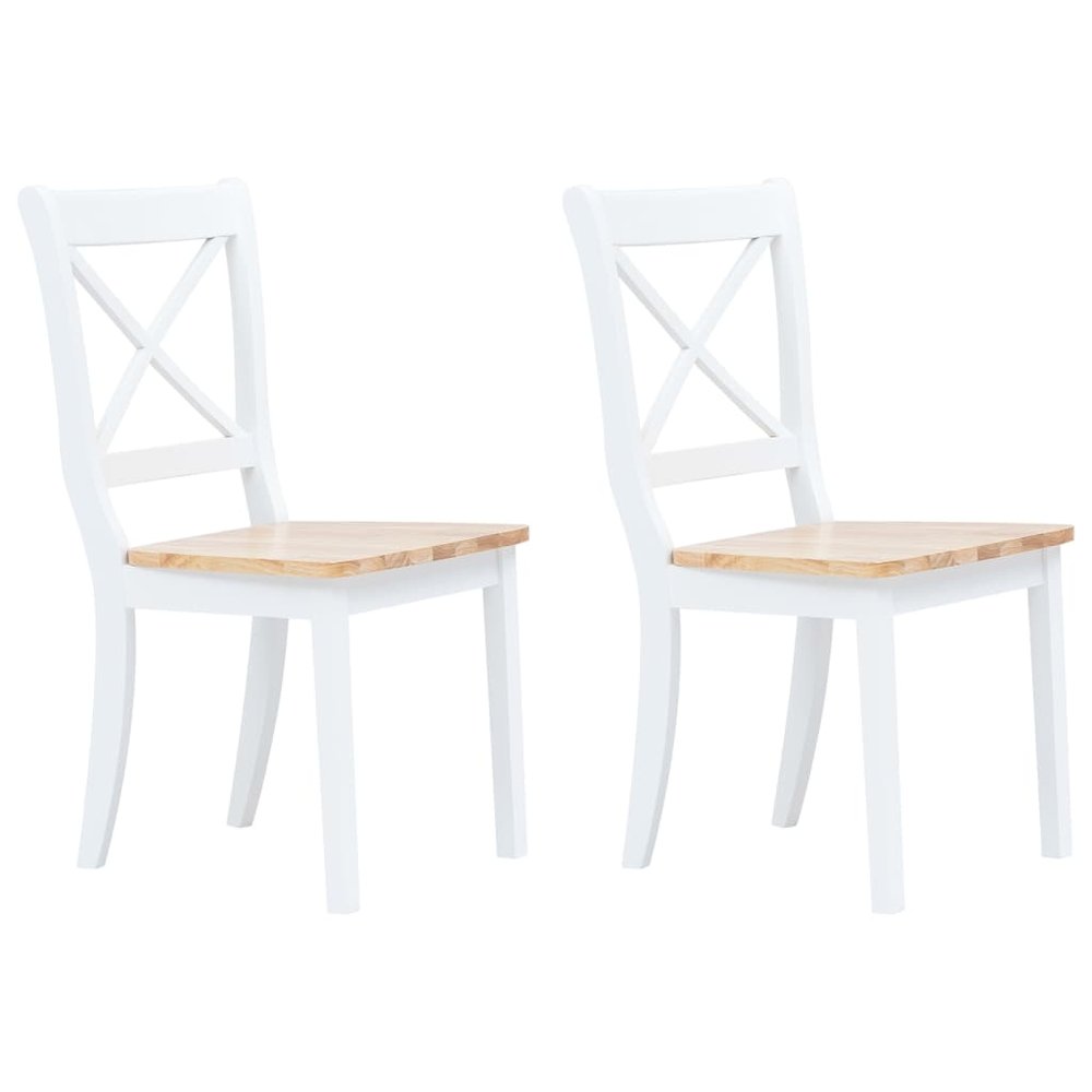 Dining Chairs 2 pcs White and Light Wood Solid Rubber Wood
