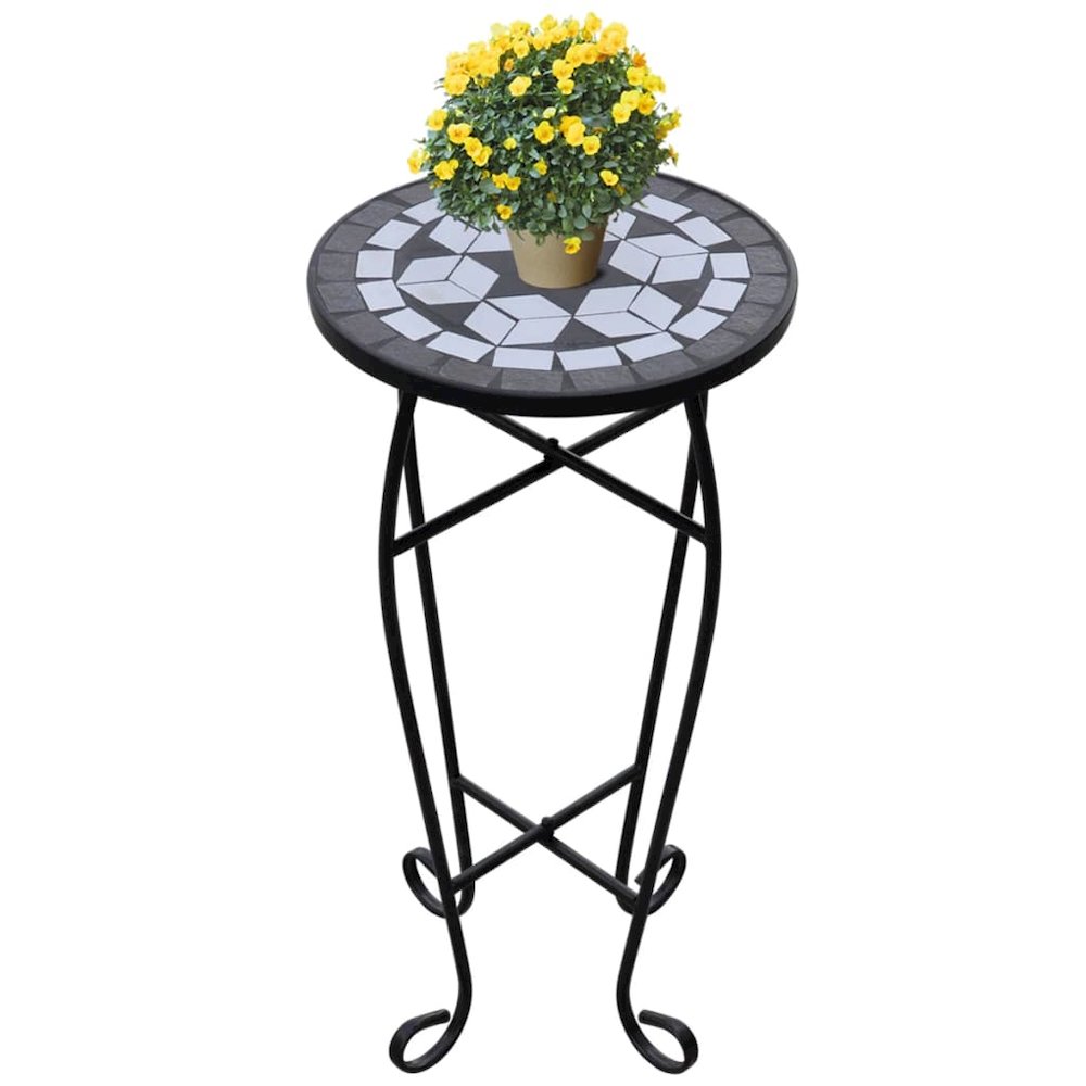 vidaXL Mosaic Side Table Plant Table Black White, 41129