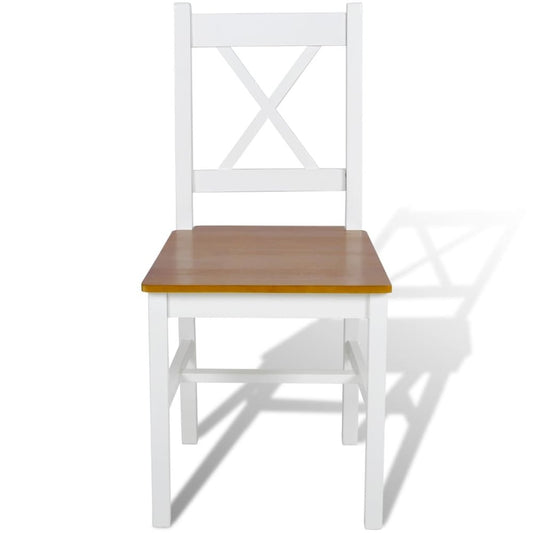 Dining Chair Set of 2 White and Natural Wood Pine wood Standard
