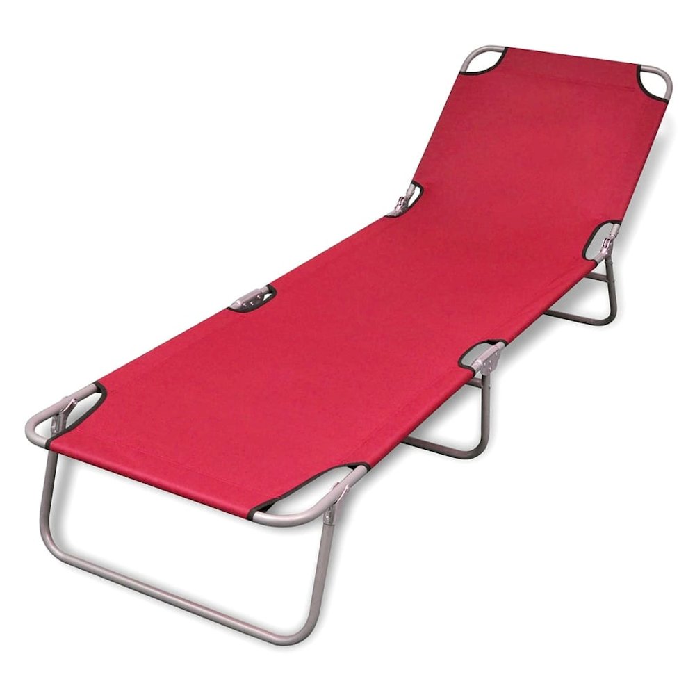 Sun Lounger Red Powder-Coated Steel Standard Foldable