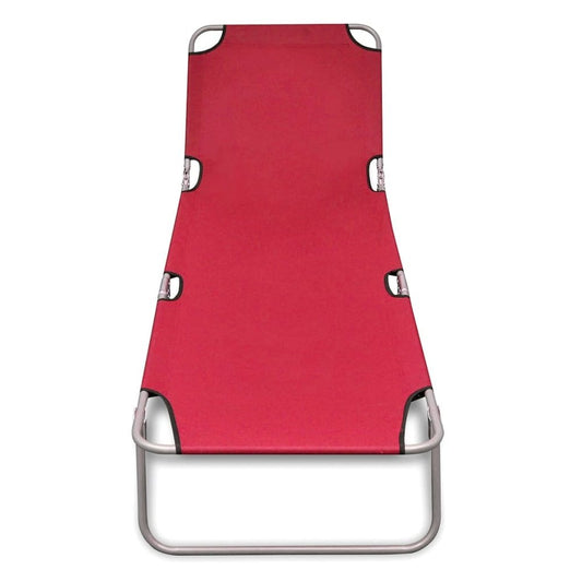 Sun Lounger Red Powder-Coated Steel Standard Foldable