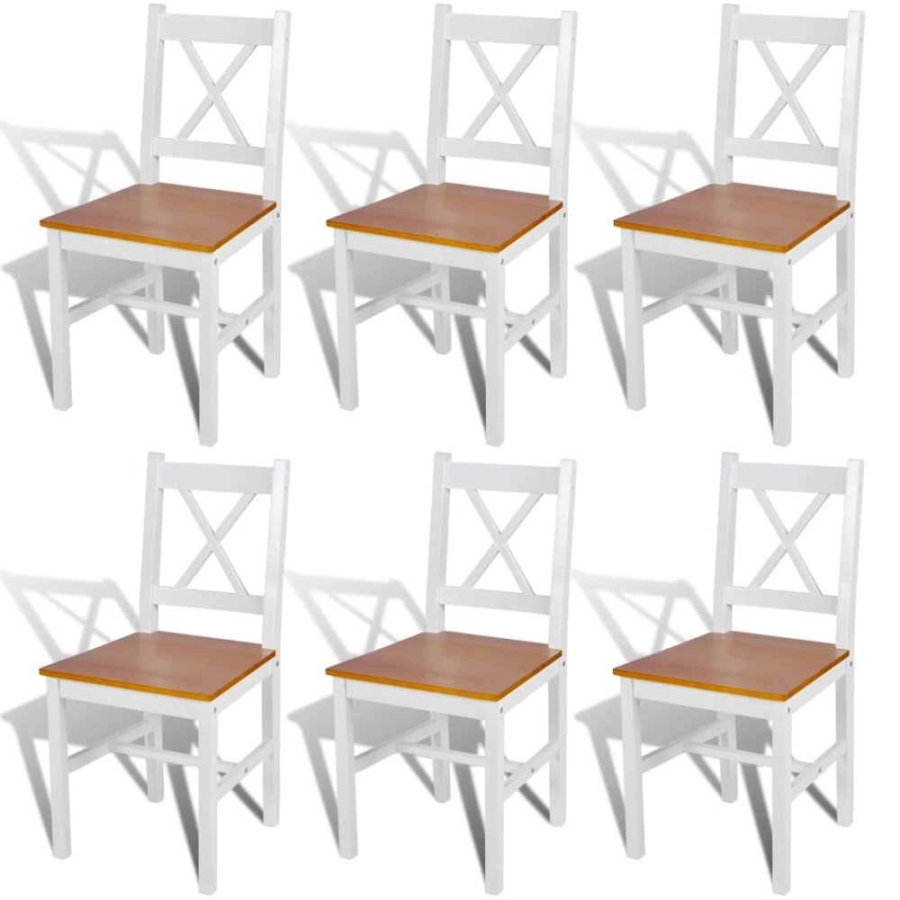 Dining Chair Set of 6 White and natural wood Pine wood Standard
