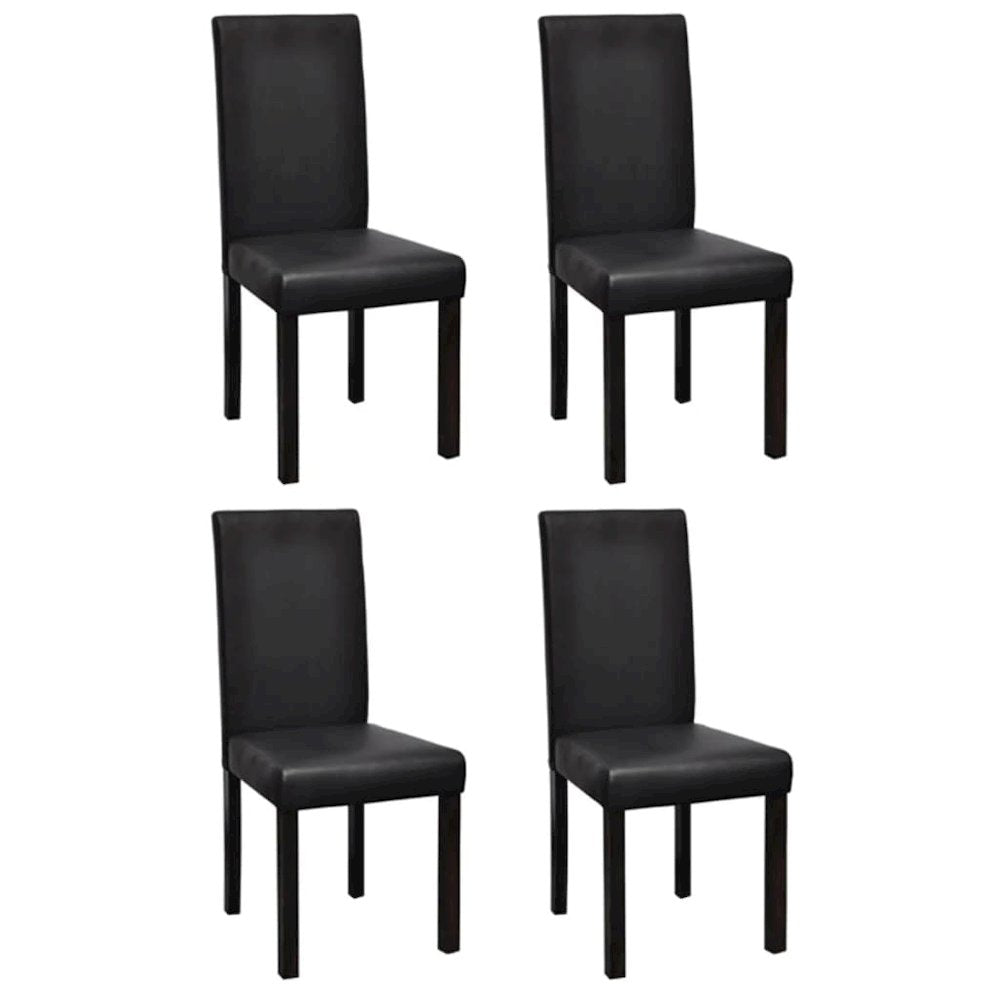 Dining Chair Set of 4 Black Wooden frame, faux leather Standard