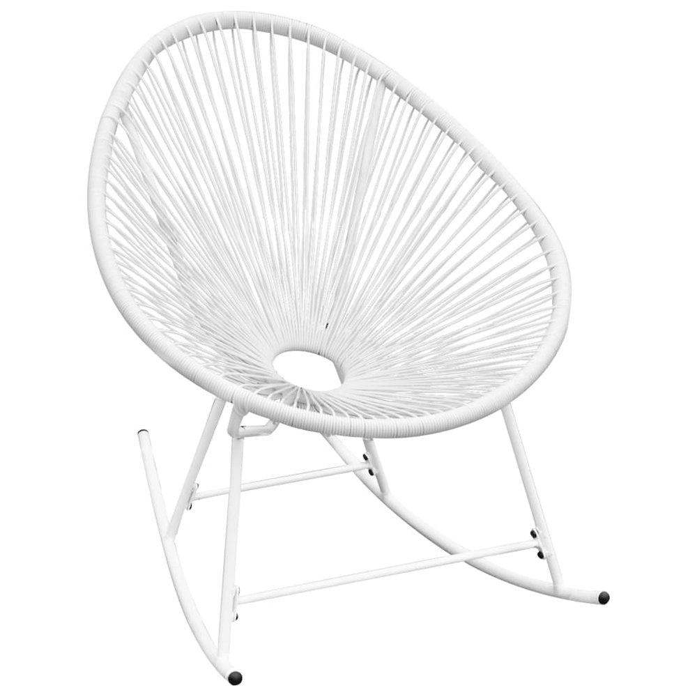 Rocking Chair White PE Rattan, Powder-Coated Steel Medium Tough