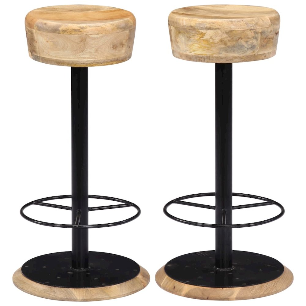 Bar Chair Light Brown, Black Solid Mango Wood, Powder-Coated Iron