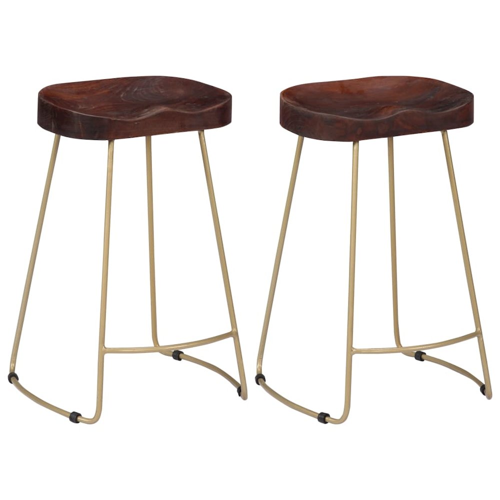 Bar Chair Set of 2 Walnut brown and brass