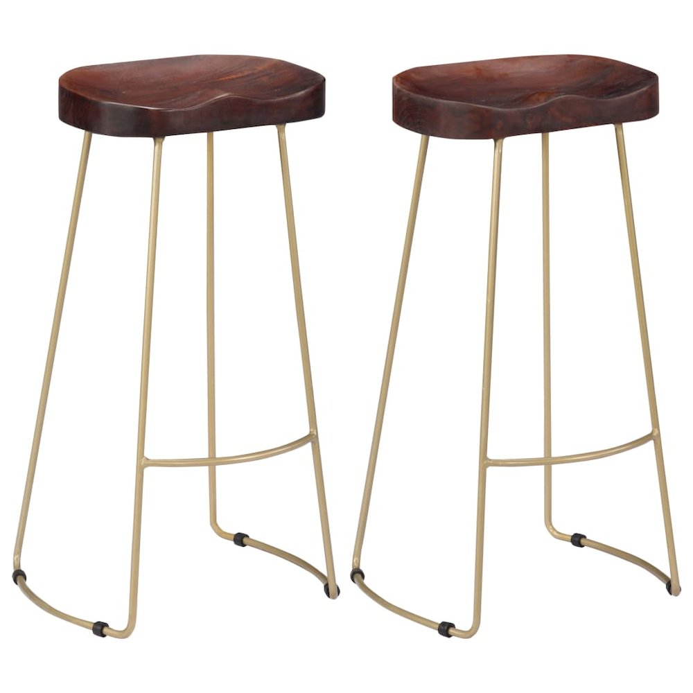 Bar Chair Set of 2 Walnut brown and brass