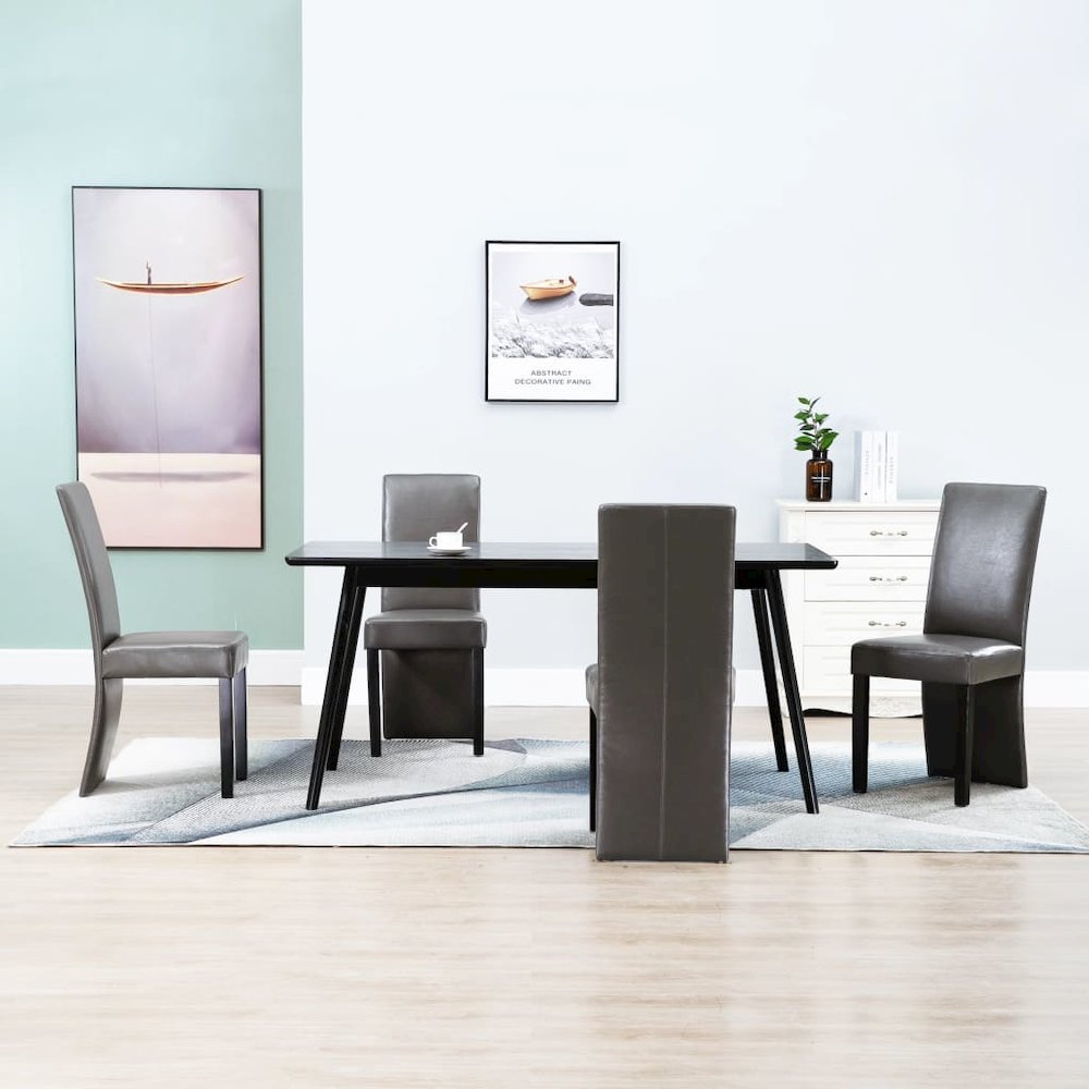 Dining Chair Set of 4 Gray Faux Leather and Wood Medium