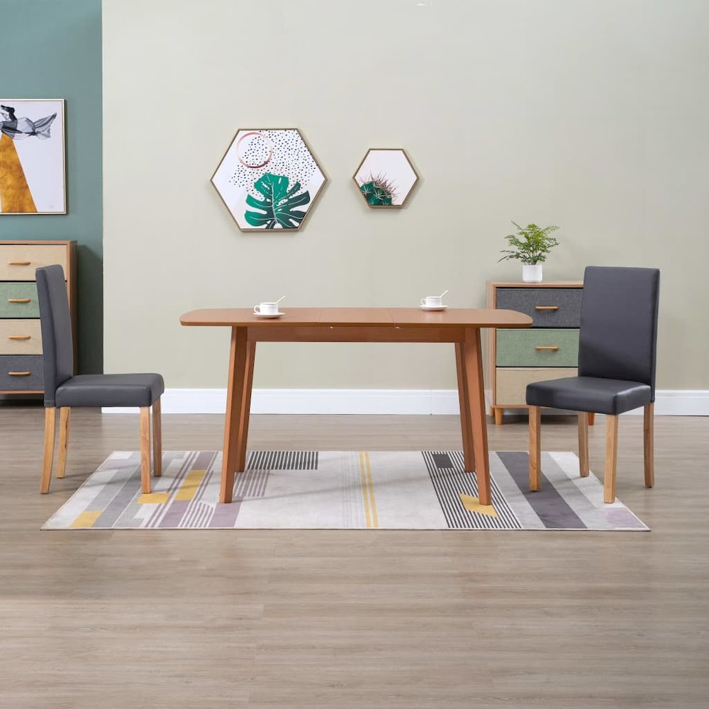 Dining Chair Set of 2 Gray Faux leather, wood Standard Durable