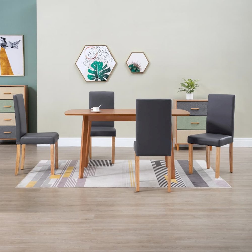 Dining Chair Set of 4 Gray Faux leather and Wood Standard