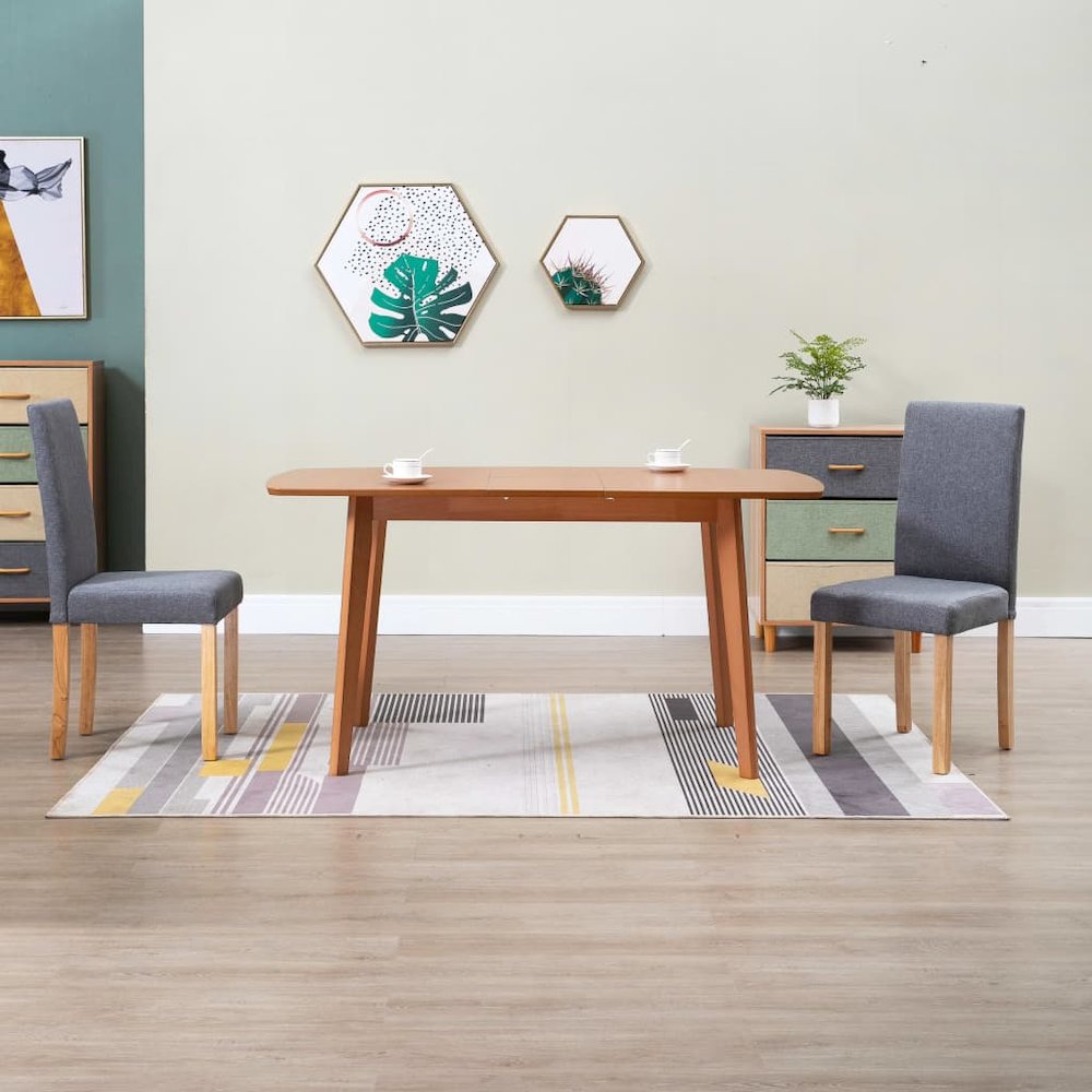 Dining Chair Set of 2 Light Gray Fabric and Rubber wood Regular