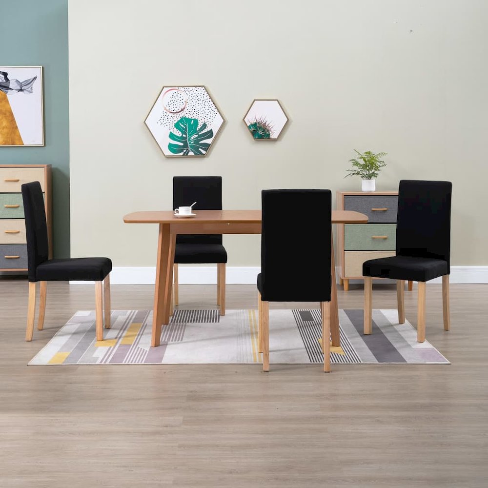 Dining Chair Set of 4 Black Fabric and Rubber Wood Standard
