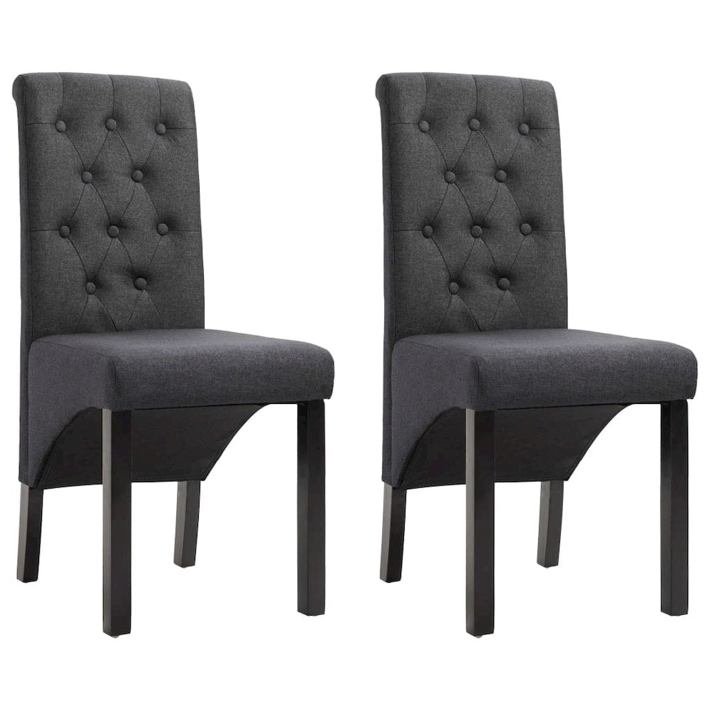 Dining Chair Set of 2 Dark Gray Fabric and Rubberwood Standard