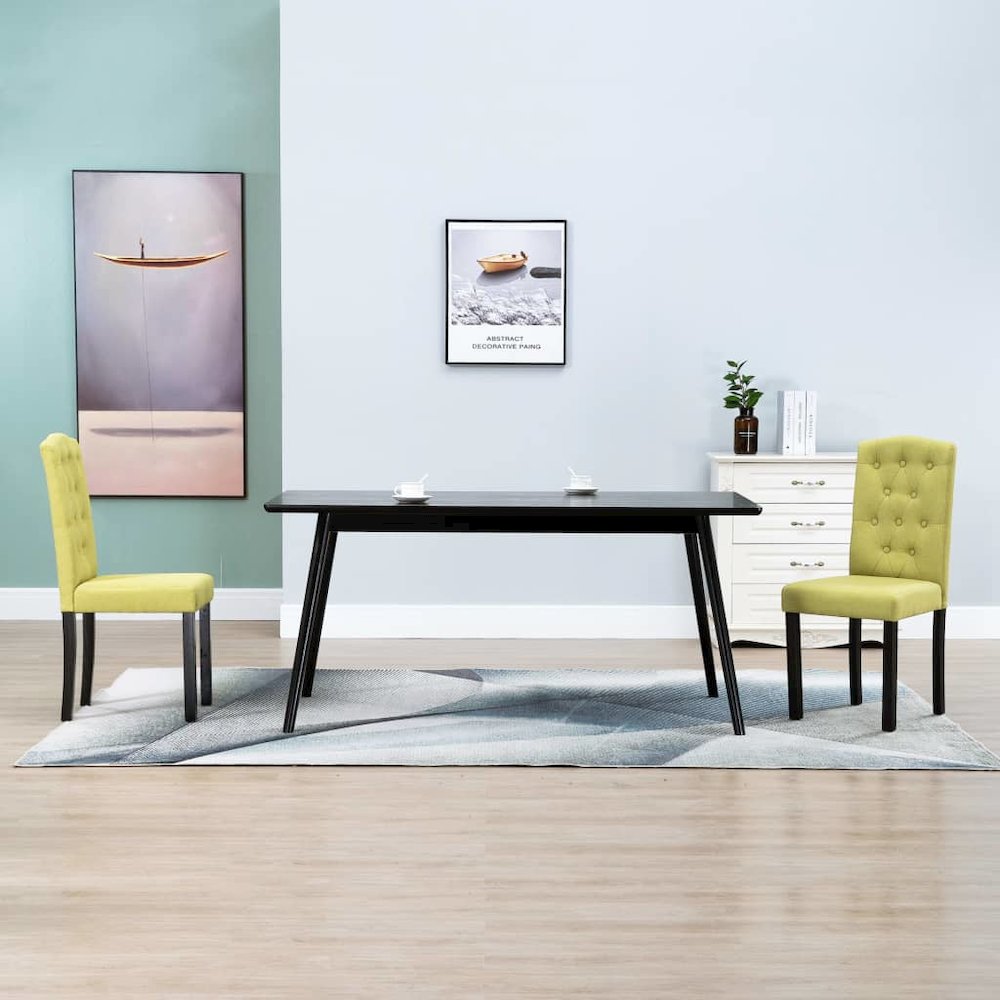 Dining Chair Set of 2 Green Fabric and Rubberwood Standard