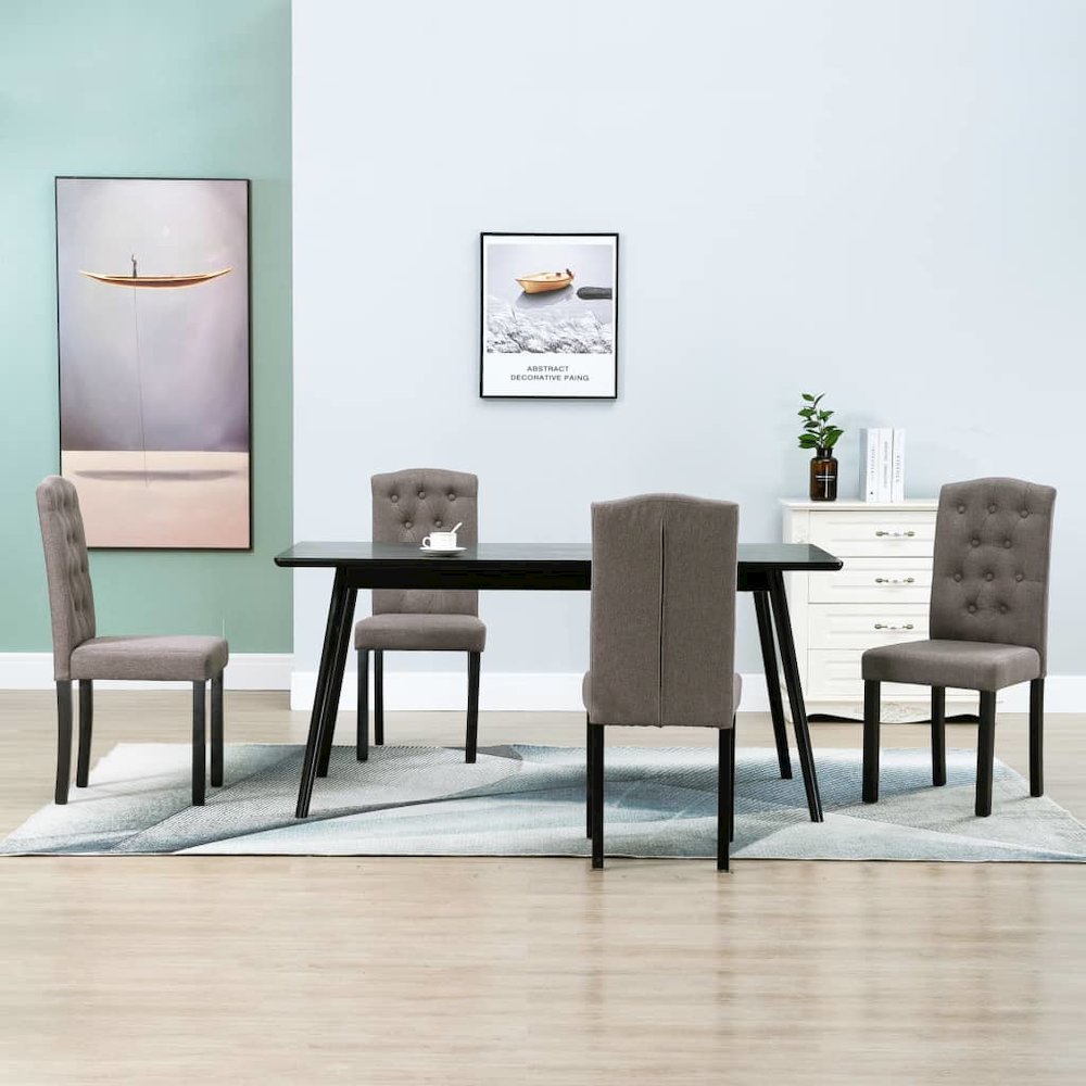 Dining Chair Set of 4 Taupe Fabric + Rubber wood frame Standard