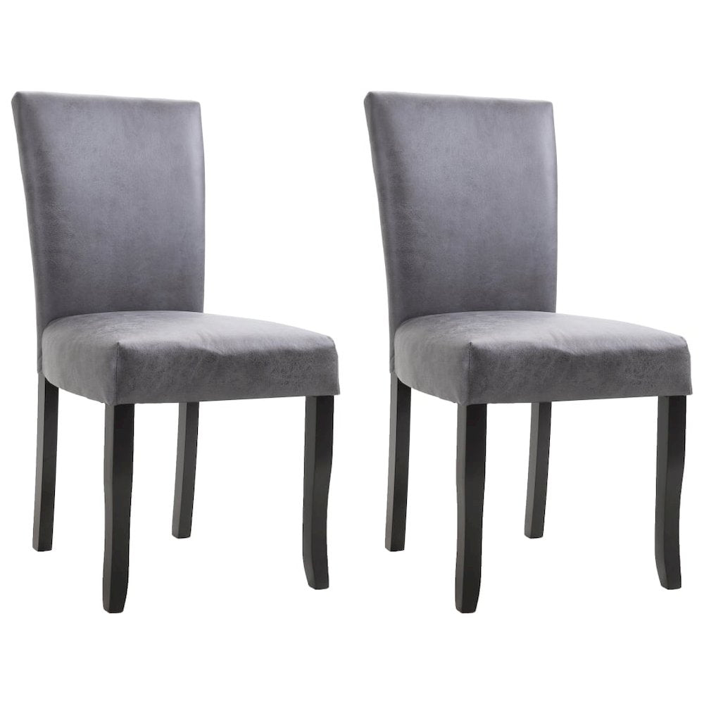 Dining Chair Set of 2 Gray Faux suede leather, Wood Standard