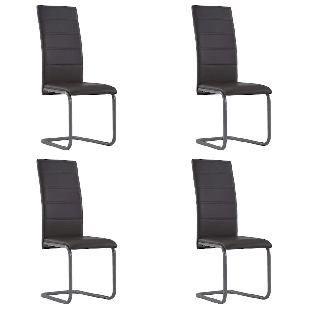 Dining Chair Set of 4 Brown Faux leather and steel Standard