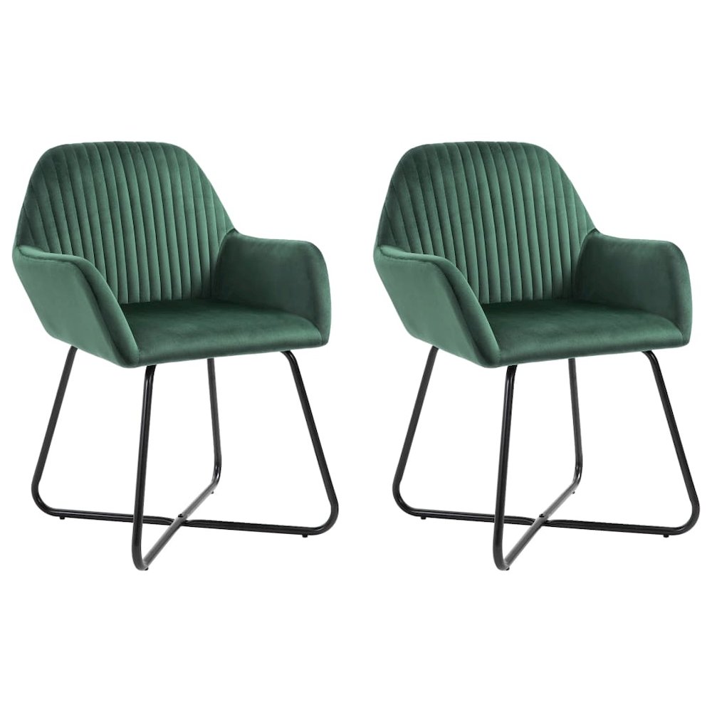 Dining Chair Set of 2 Green Velvet, powder-coated steel Standard