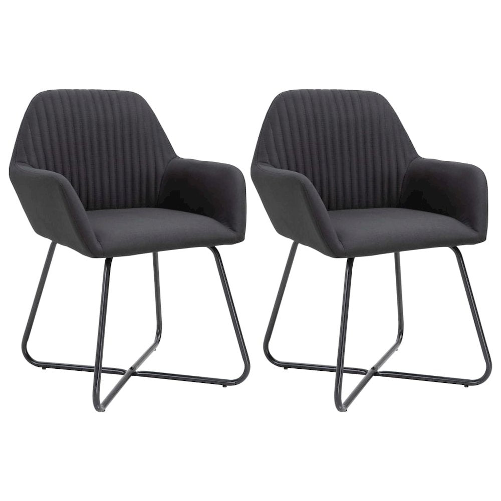 Dining Chair Set of 2 Black Fabric and powder-coated steel