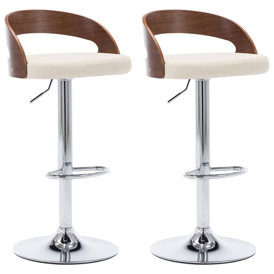 Bar Chair Set of 2 Cream and Dark Brown