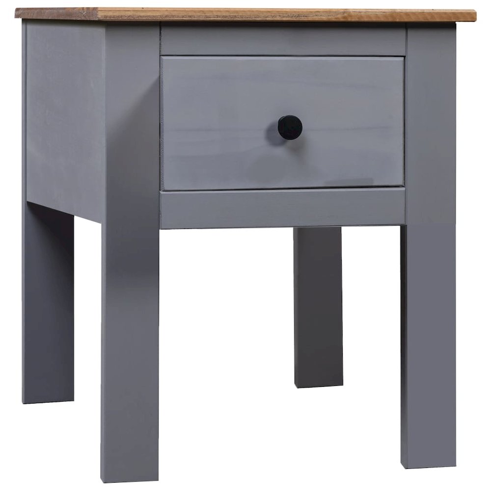 Bedside Cabinet Grey Solid Pinewood Medium Stylish Nightstand