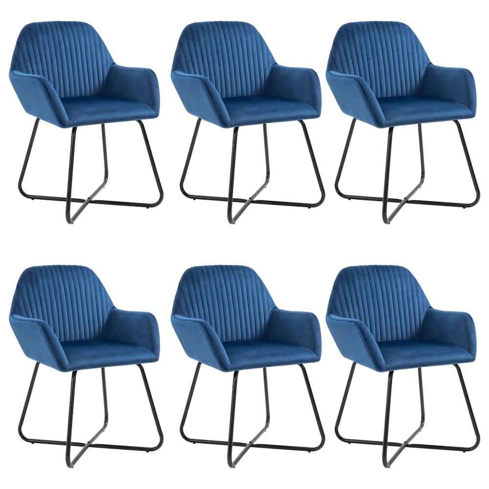 Dining Chair Set of 6 Blue Velvet and powder-coated steel