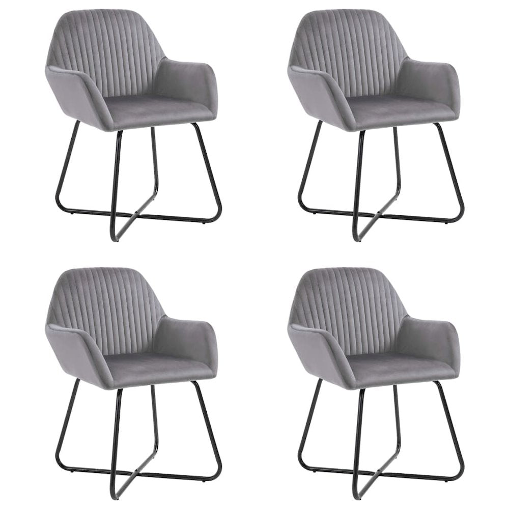 Dining Chair Set of 4 Grey Velvet and Powder-Coated Steel