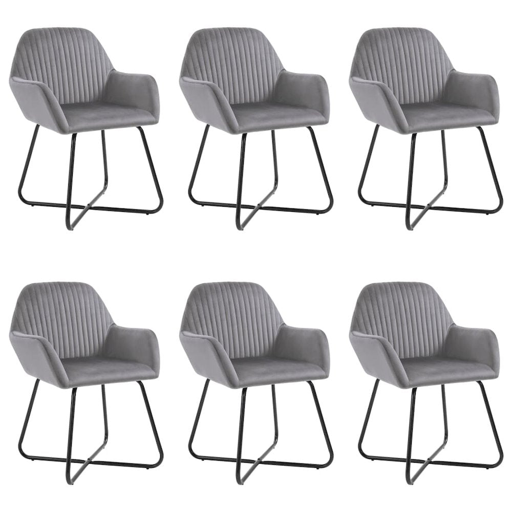Dining Chair Set of 6 Grey Velvet and Powder-Coated Steel
