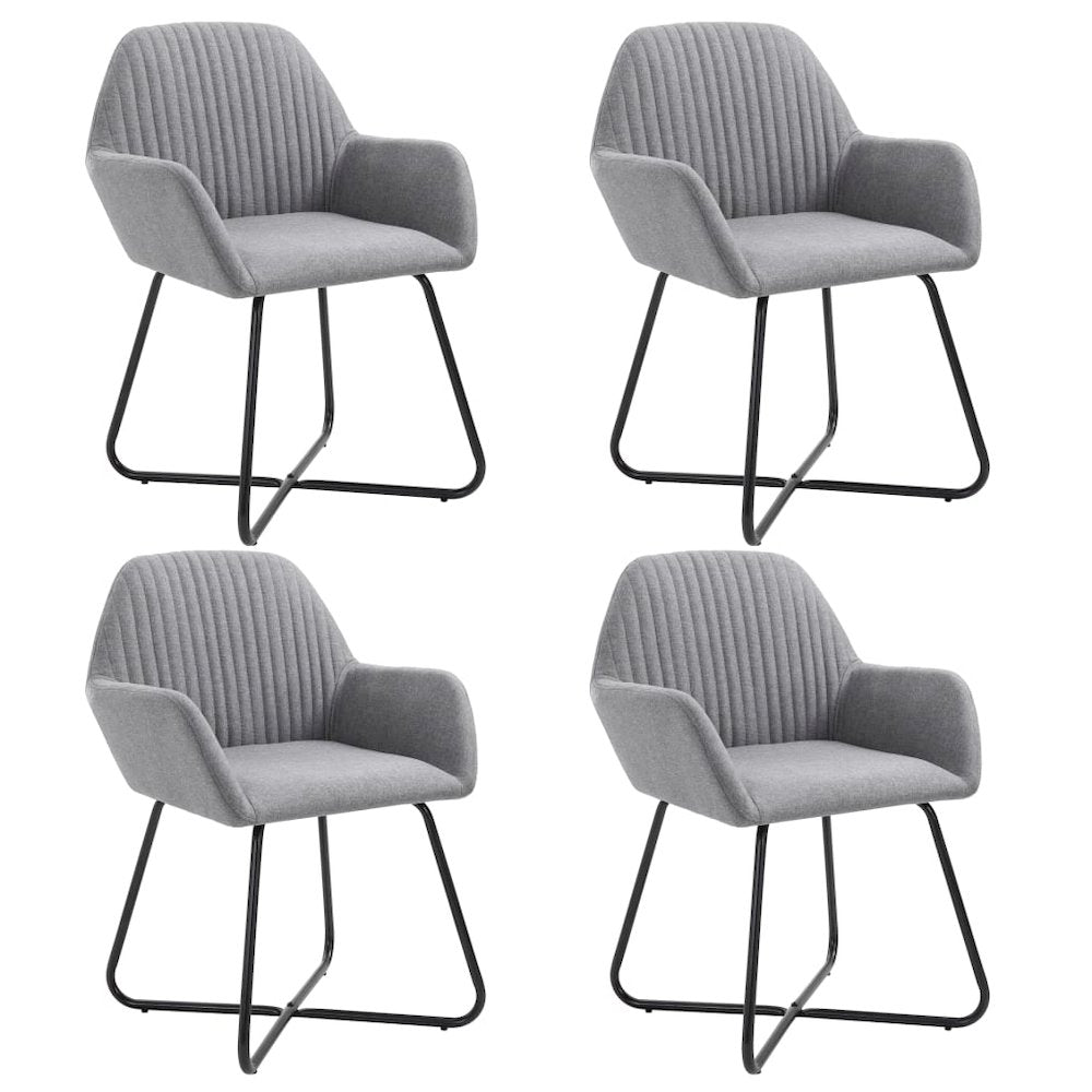 Dining Chair Set of 4 Light Grey Fabric and powder-coated steel