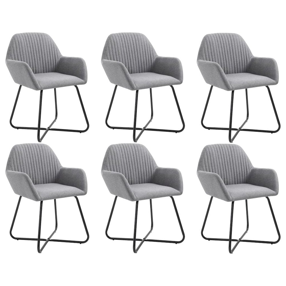 Dining Chair Set of 6 Light Grey Fabric and Powder-Coated Steel