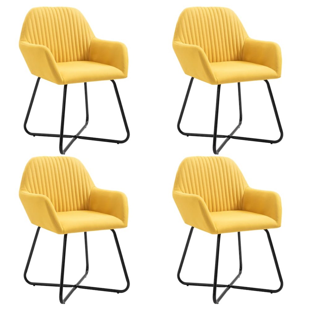 Dining Chair Set of 4 Yellow Fabric and Powder-Coated Steel