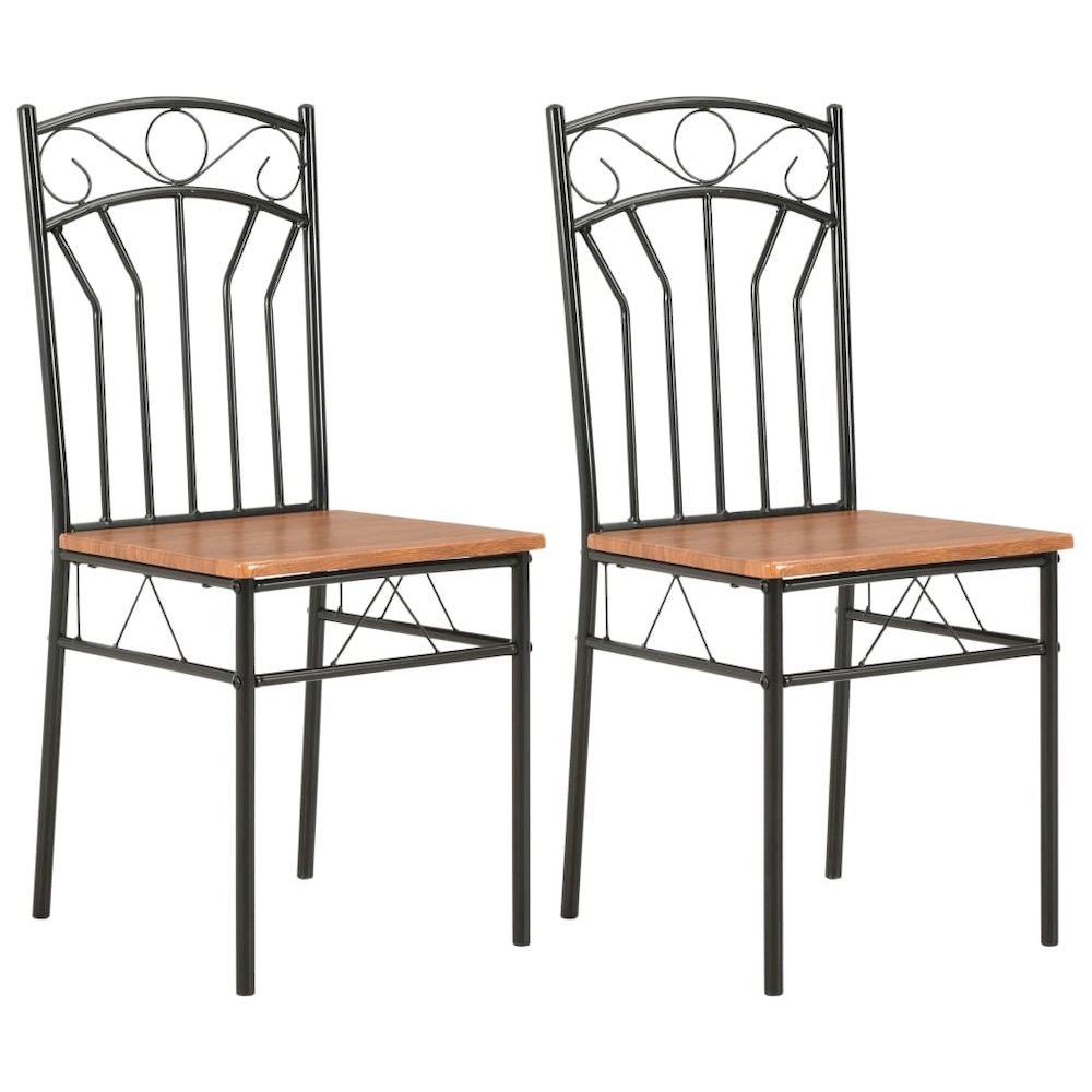 Dining Chair Set of 2 Brown and Black MDF and Steel Standard