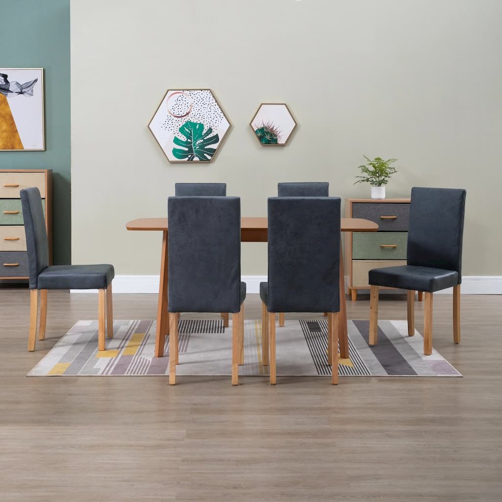 Dining Chair Set of 6 Gray Faux Leather, Wood Standard Durable