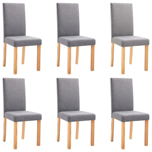 Dining Chair Set of 6 Light Grey Fabric and Rubber wood