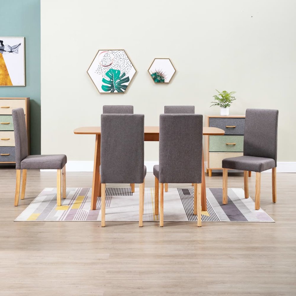 Dining Chair Set of 6 Taupe Fabric and Rubber wood Standard