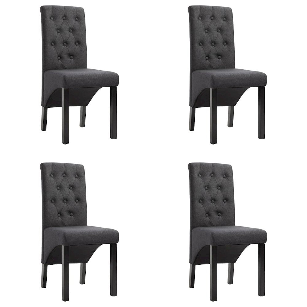 Dining Chair Set of 4 Dark Gray Fabric and Rubber Wood Standard