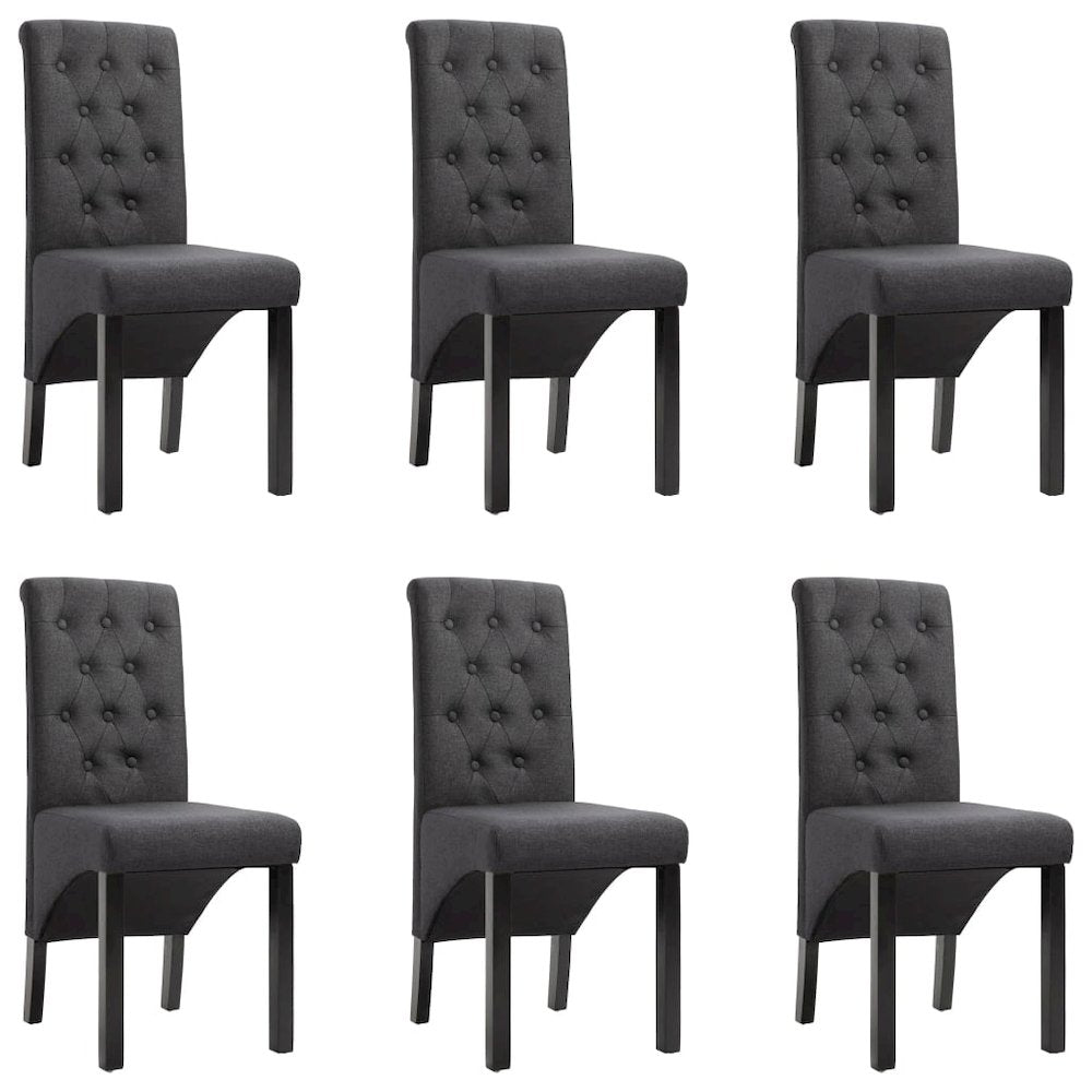 Dining Chair Set of 6 Dark Gray Fabric, Rubber wood Standard