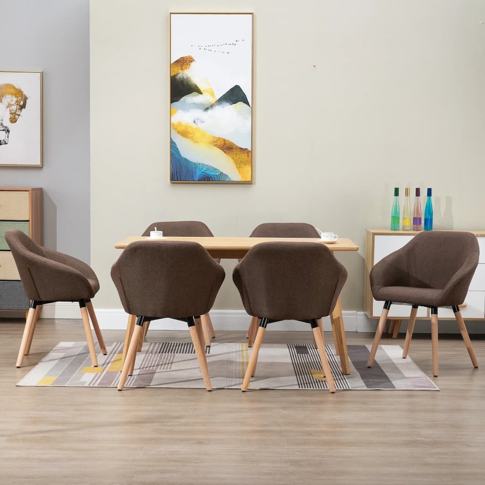 Dining Chairs 6 pcs Brown Fabric