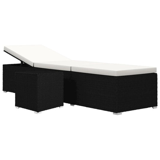 Sun Lounger Black rattan and cream white cushion