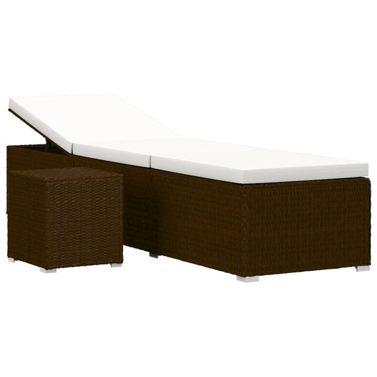 Sun Lounger Brown rattan with cream cushion
